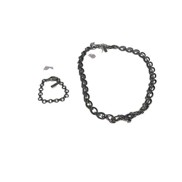 Lia Sophia Silver Tone Curb Link Chain Bracelet Set 2pcs - Picture 1 of 11